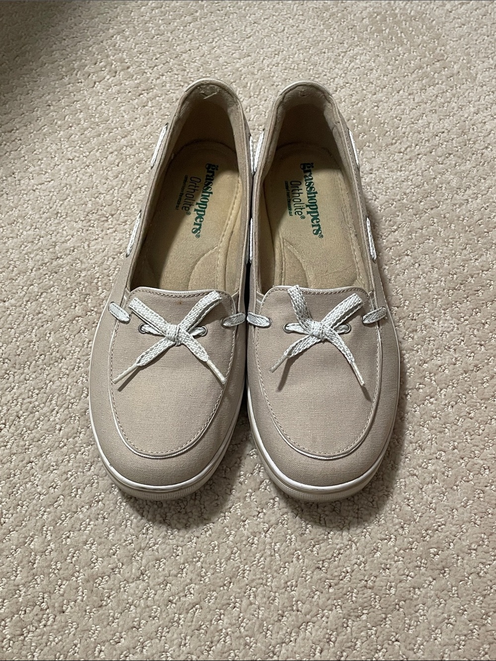 🖤5/$25 grasshoppers canvas tan boat shoes grommet laces flats loafers